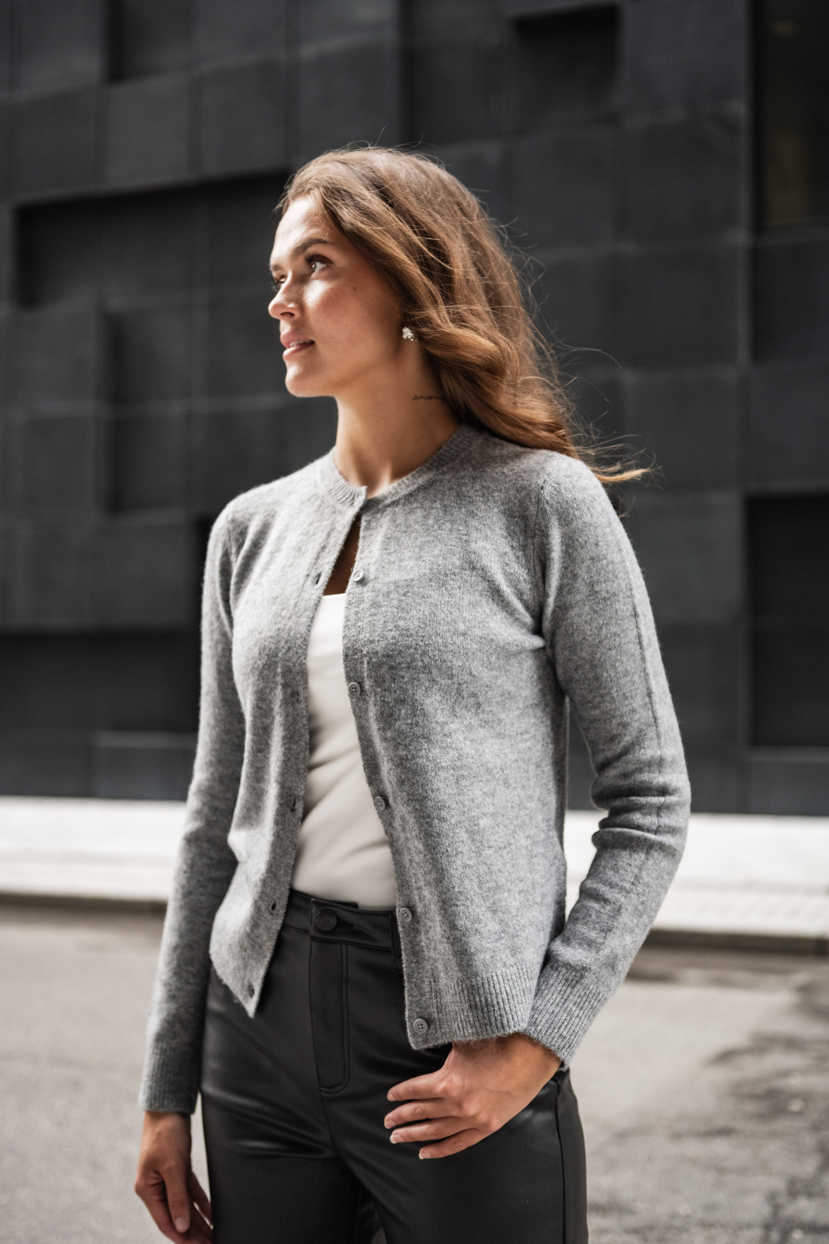 PCMALOU Knit Cardigan - Medium Grey Melange